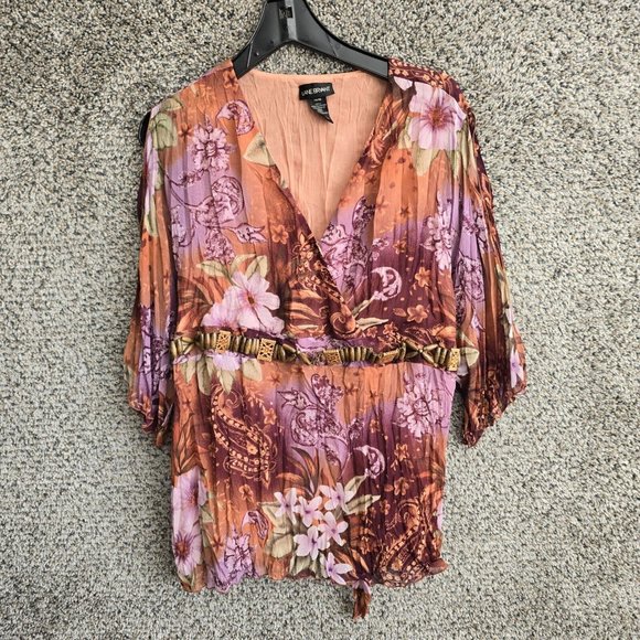Lane Bryant Tops - Lane Bryant Top Womens Plus 14/16 Brown Floral Print Surplice Neck Blouse Ladies